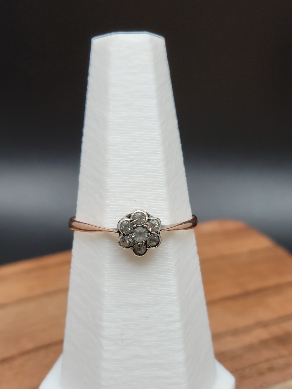 Antique Victorian 9ct Rose Gold Silver Daisy Ring Paste British UK Hallmarked